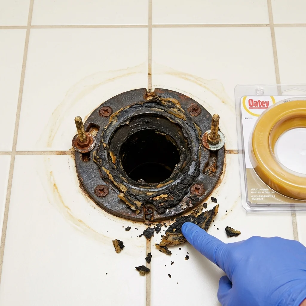 Failed wax ring showing water seepage at the base of a toilet in a Rogersville, MO home